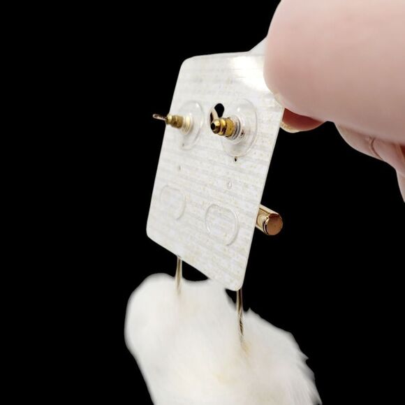 2/$20 Brand New Gold Tone White Furry Earrings - Picture 6 of 7